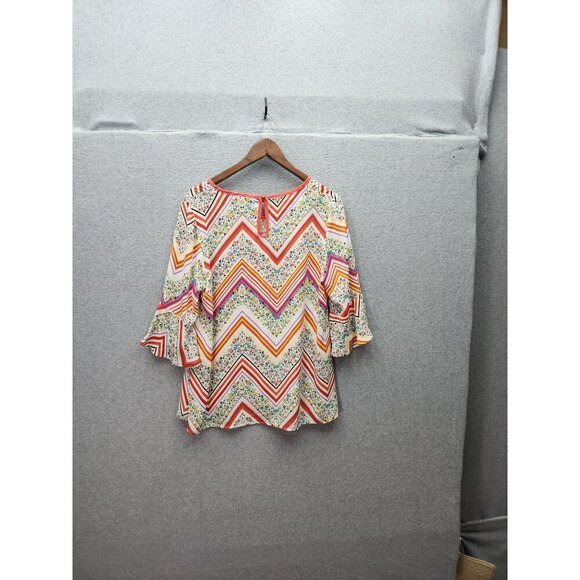 Colorful Floral Chevron Pattern Womens Blouse With Flared Sleeves - Picture 4 of 4